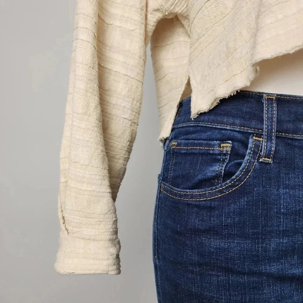 Free People We The Free Calissa Hacci Cream Long Sleeve  Crop Top Size S